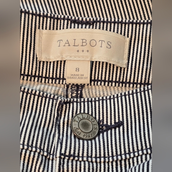 Talbots Women's Sz 8 Ankle Pants, White & Navy Striped, EC - Picture 7 of 8